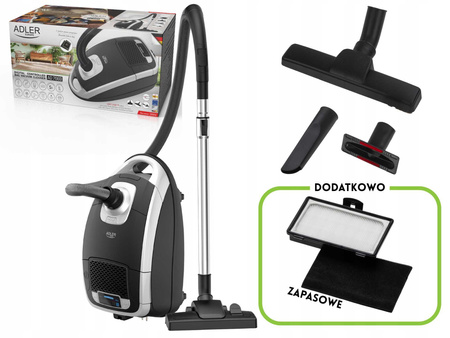 Odkurzacz workowy mocny, 3200W, 18 kPa, 5 programów mocy Adler AD 7069 + AD7069.2