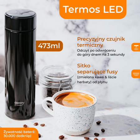Kubek termiczny 473 ml, wyświetlacz LED, sitko, podwójne ścianki, BPA Free Camry CR 4507