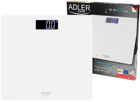 Waga łazienkowa elektroniczna 150 kg, szkło hartowane, podświetlany LCD Adler AD 8157