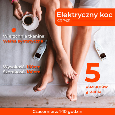 Elektryczny Koc Podkładowy z Timerem, Komfortowy i Bezpieczny - Camry CR 7421