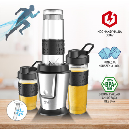 Blender Personalny z Wkładem Chłodzącym, Kompaktowy i Lekki Adler AD 4081