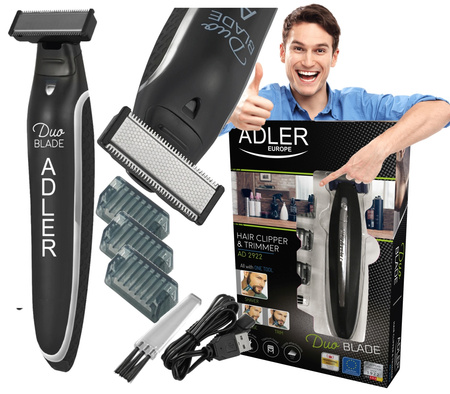 Trymer męski do zarostu, ładowanie USB, dioda LED, 3 nakładki, Adler AD 2922