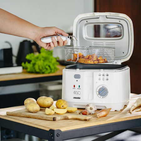 Frytkownica elektryczna, frytownica tłuszczowa 2,5L, 1800W, filtr, wyjmowany pojemnik, ochrona – Mesko MS 4908G
