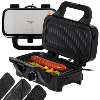Opiekacz 3w1 z wymiennymi płytami, grill, gofrownica, toster Adler AD 3089