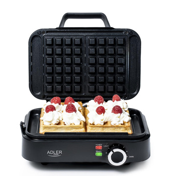 Gofrownica na 2 duże gofry 2000W Powłoka nieprzywierająca Płynna regulacja Adler AD 3065
