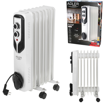 Grzejnik olejowy 1500W, 7 żeberek, 3 poziomy mocy, regulacja temperatury – Adler AD 7815