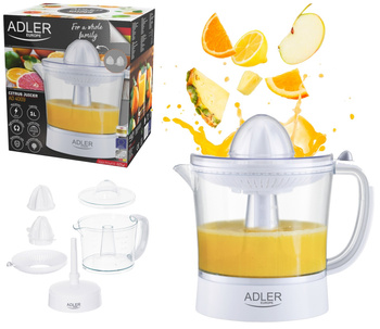 Wyciskarka do cytrusów 40W, 1L, regulacja miąższu, 2 stożki – Adler AD 4009